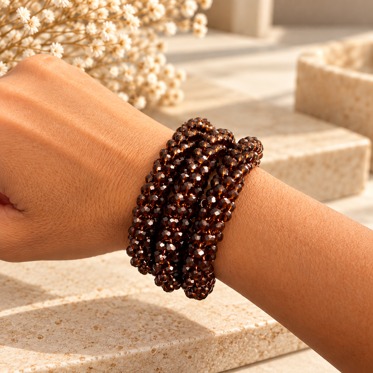 Bracelet élastique en perles de verre – marron transparent | Trésors de Ava