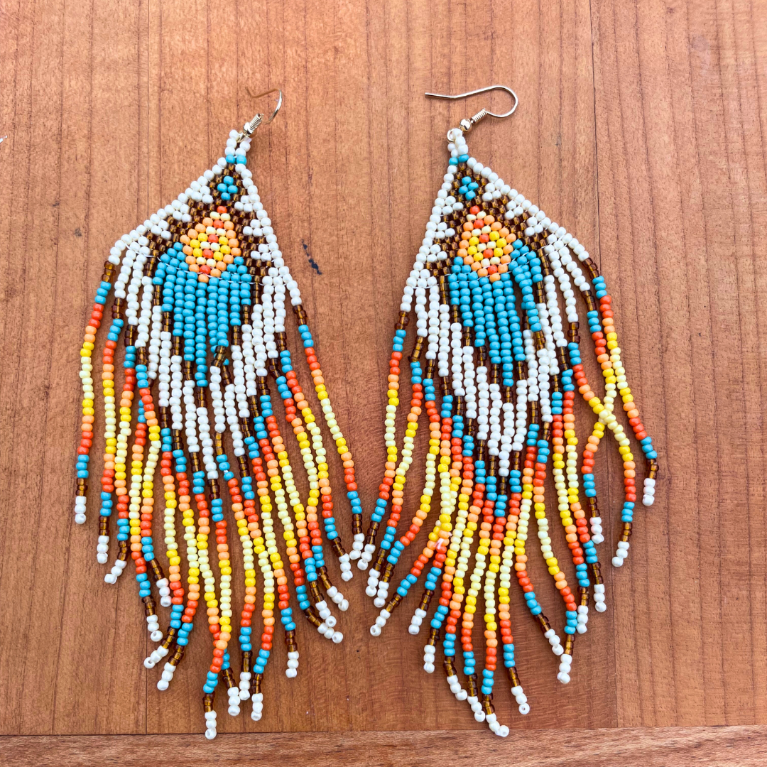 Boucles d'oreilles indiennes style AMARA amérindien marrons, turquoise et jaunes
