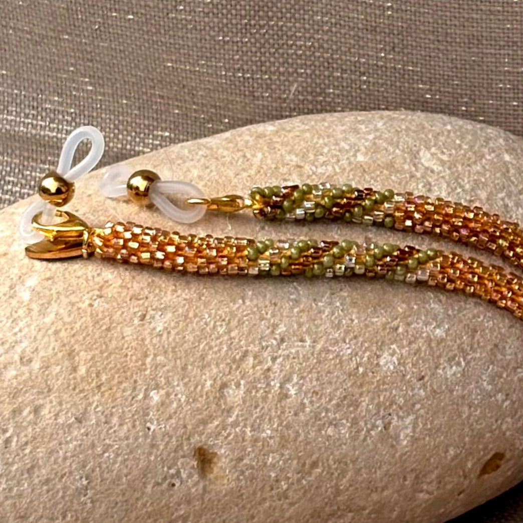 Cordon à lunettes – tissage artisanal du Népal vert et doré
