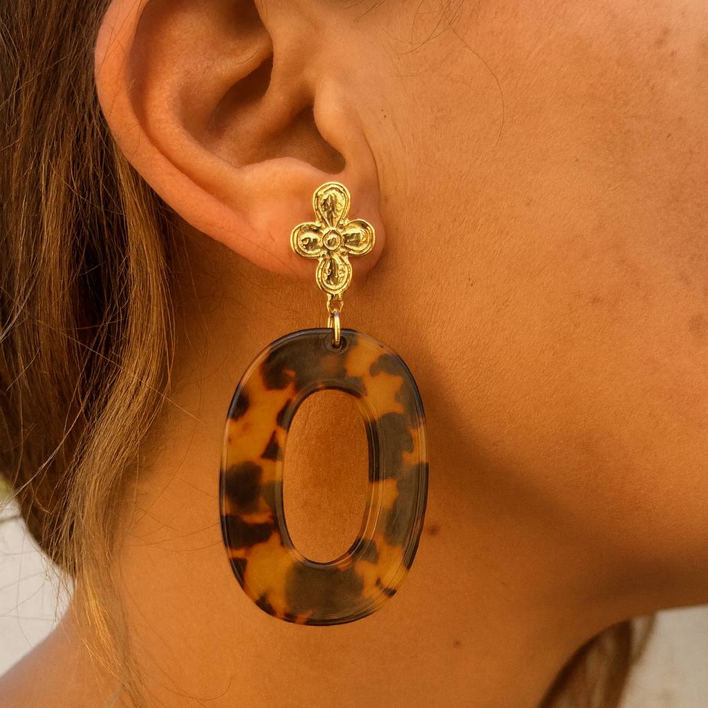 Paulette gold imprimé tortue - Boucles d’oreilles – Collection Française
