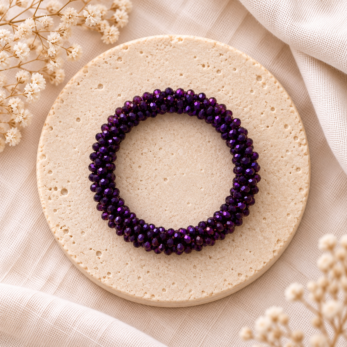 Bracelet élastique en perles de verre – violet | Trésors de Ava