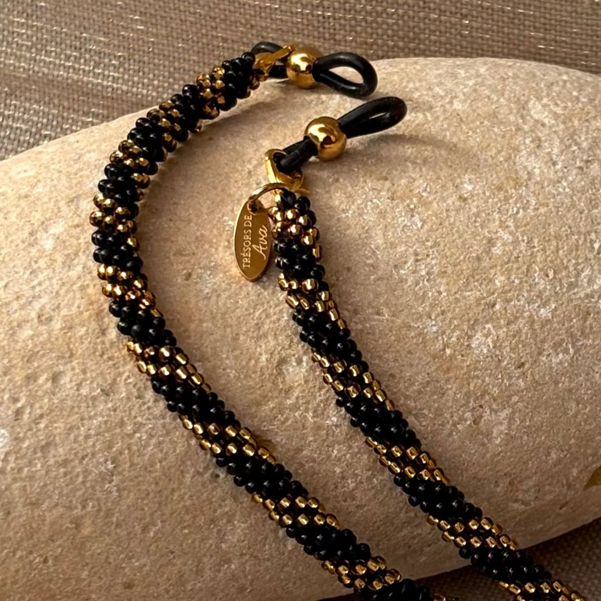 Cordon à lunettes – tissage artisanal du Népal Noir doré