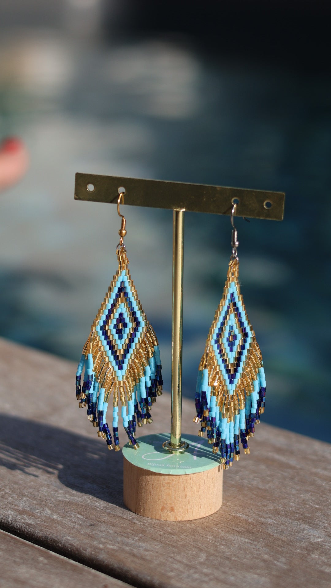 Boucles d'oreilles indiennes ANAYA bleu dure, bleu ciel et doré