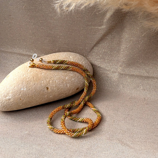 Cordon à lunettes – tissage artisanal du Népal vert et doré