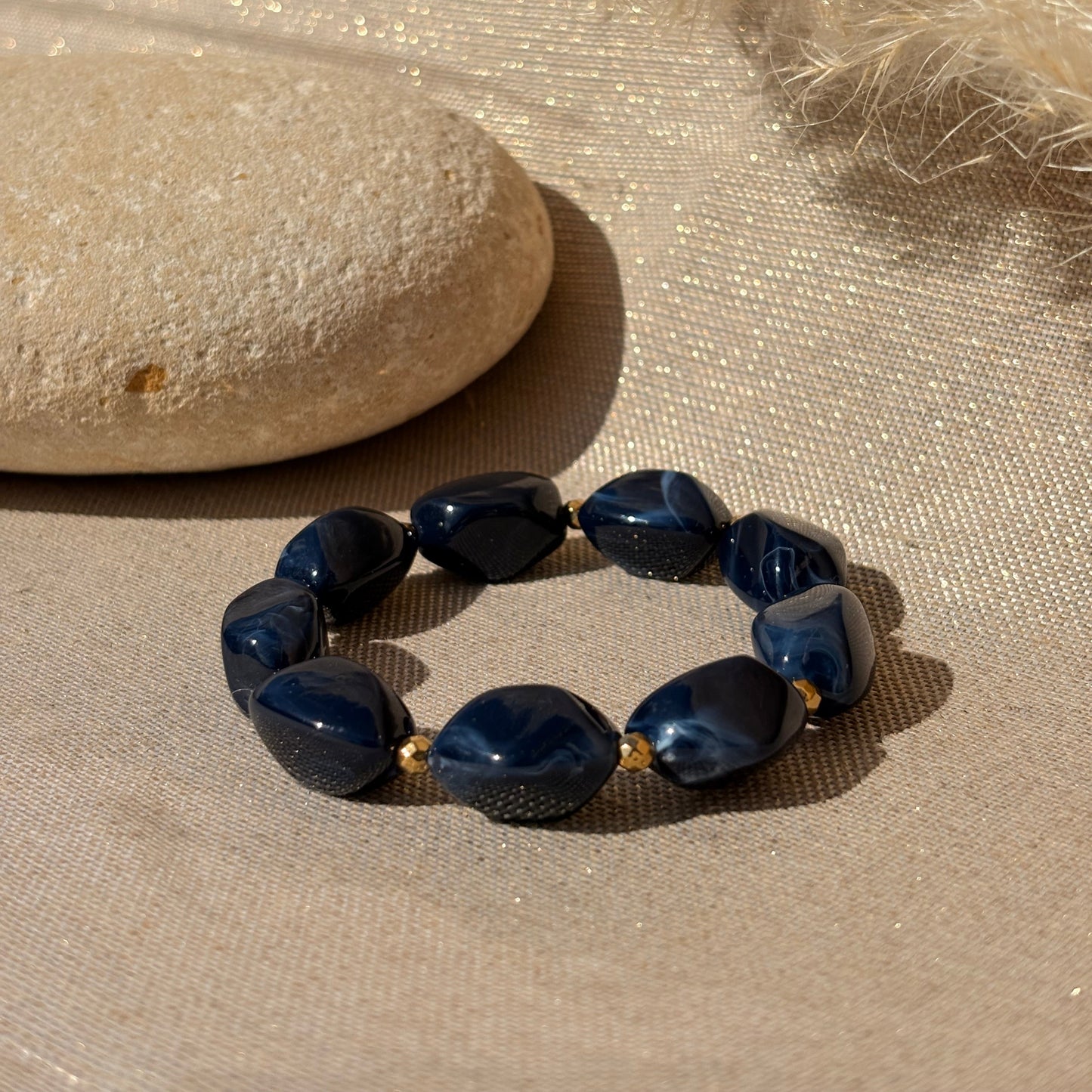 Bracelet Stone Bleu marine doré