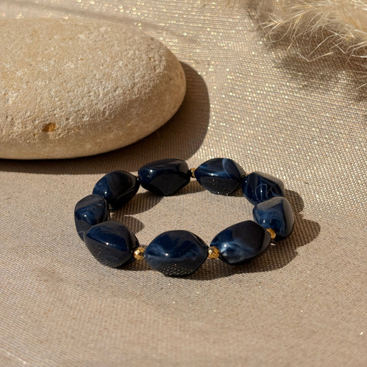 Bracelet Stone Bleu marine doré