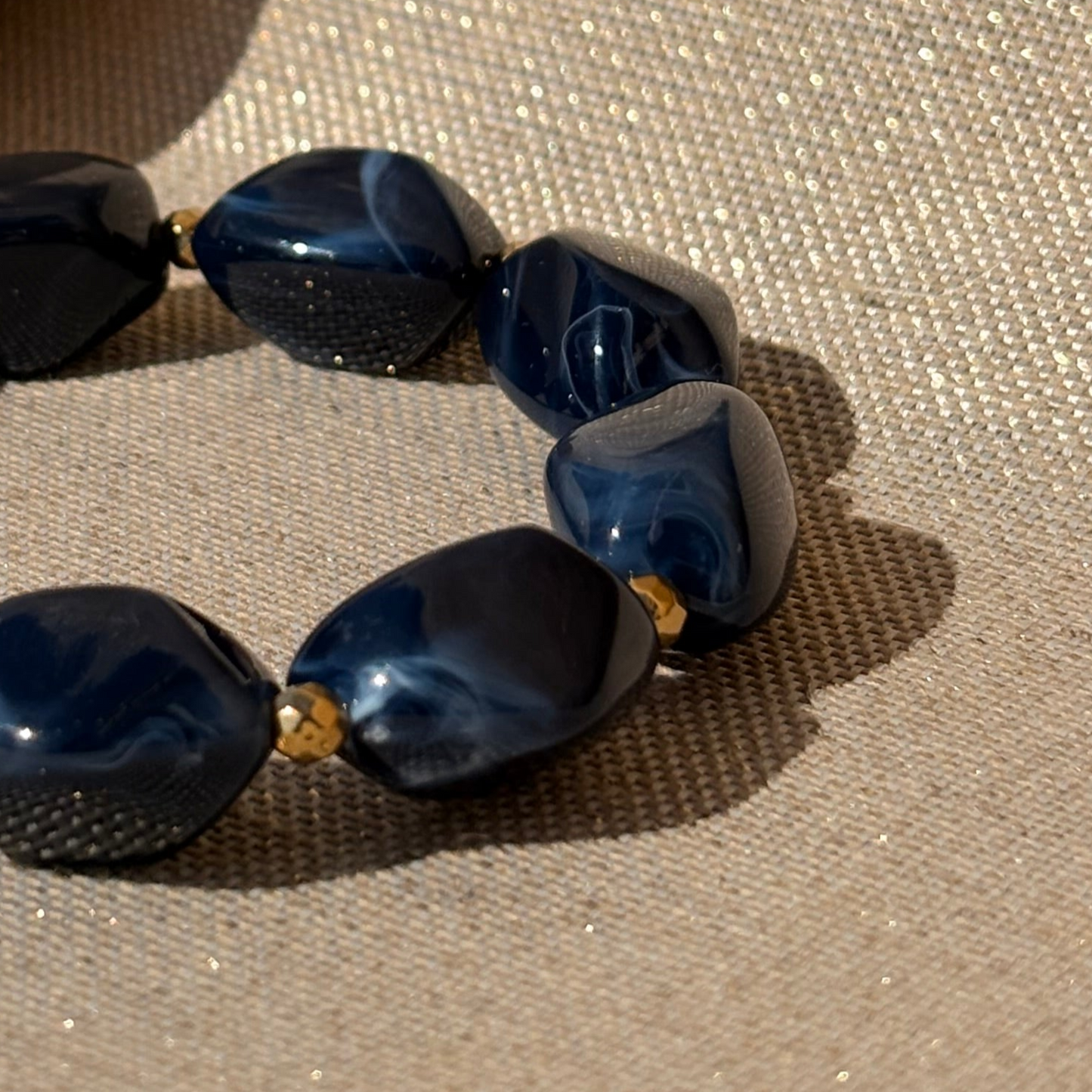 Bracelet Stone Bleu marine doré