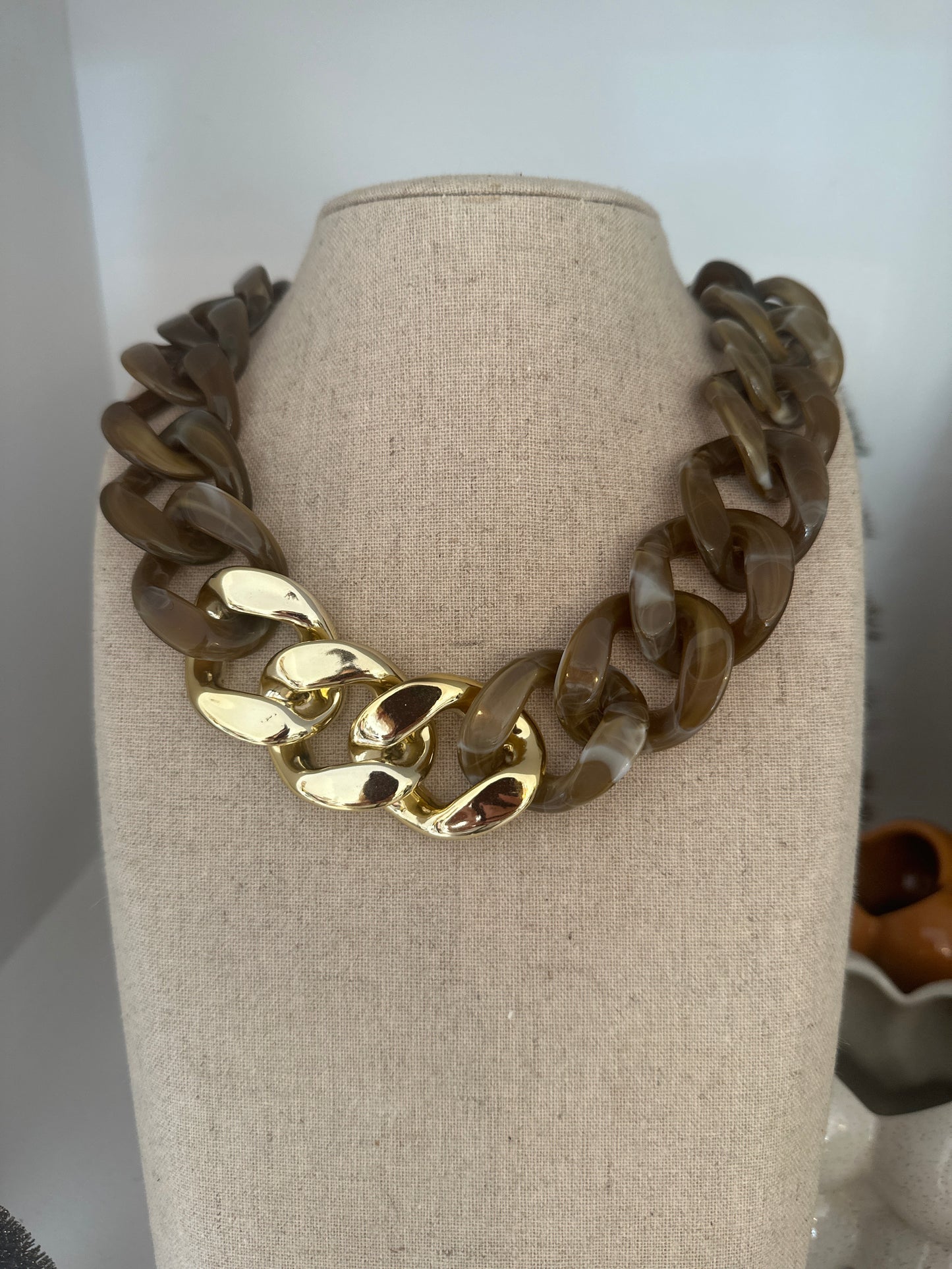 Collier Pauline : Maillon XL brun marbre