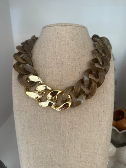 Collier Pauline : Maillon XL brun marbre
