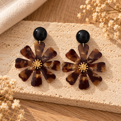 Dalhia – Boucles d’oreilles fleurs en acétate - 3 coloris naturels