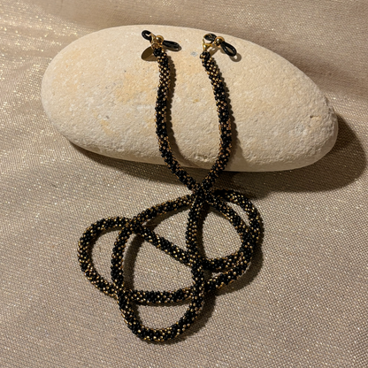 Cordon à lunettes – tissage artisanal du Népal Noir doré 02
