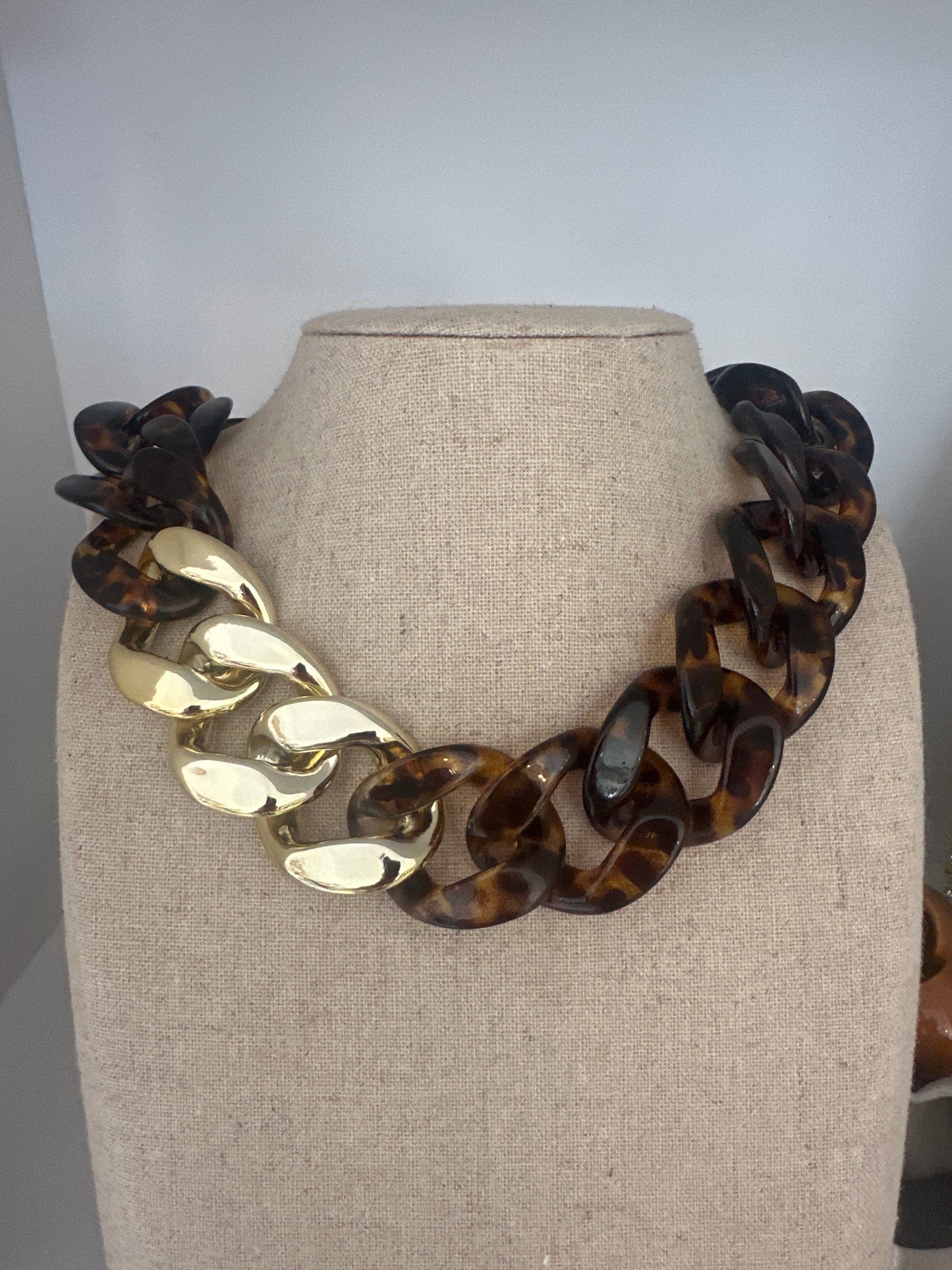 Collier Maillon XL  panthère et doré