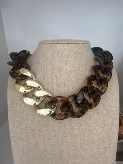 Collier Maillon XL  panthère et doré