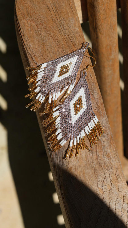 Boucles d'oreilles indiennes ANAYA Rose pale, blanc et doré