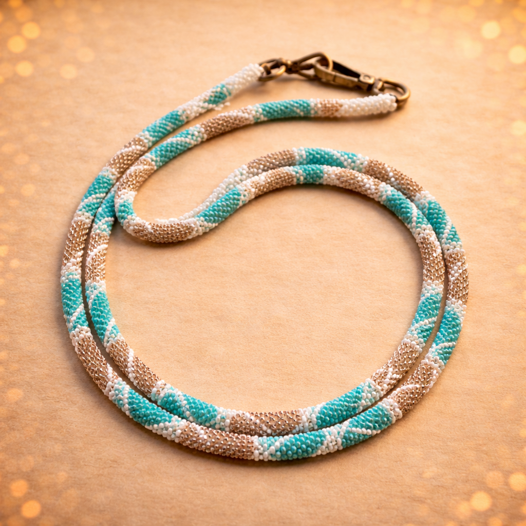 Cordon de Téléphone en Perles de verre – unique, tendance et  responsable  #A30 Turquoise, champagne rosé et blanc