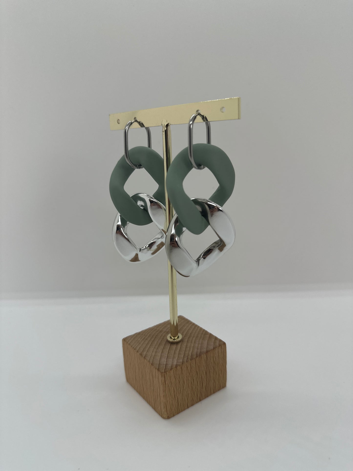 Boucles d'oreilles maillon XL Vert Amande