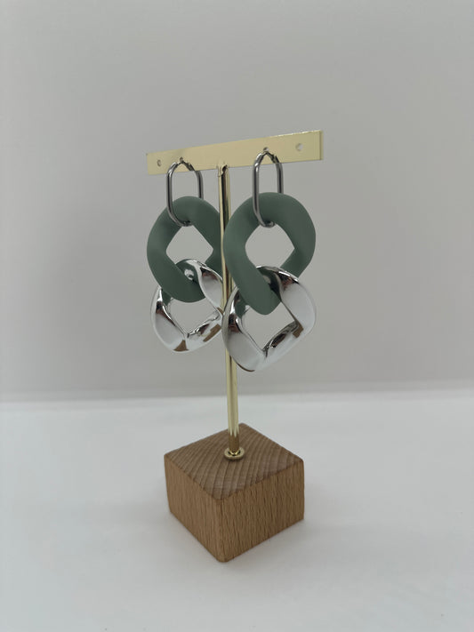Boucles d'oreilles maillon XL Vert Amande