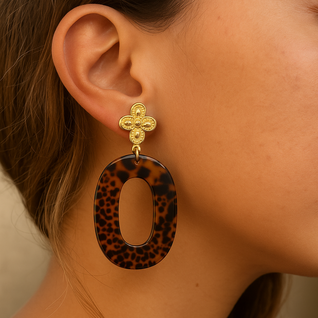 Paulette gold leopard- Boucles d’oreilles – Collection Française