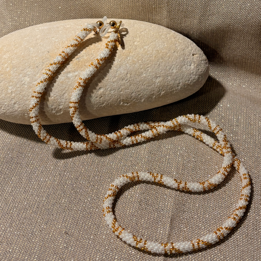 Cordon à lunettes – tissage artisanal du Népal Blanc et or