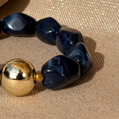Bracelet élastique Stone gold bleu marine