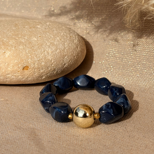 Bracelet élastique Stone gold bleu marine