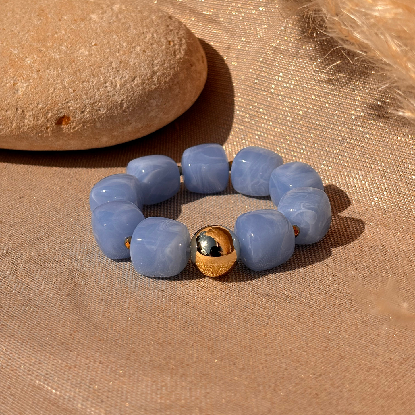 Bracelet élastique Ice gold Bleu Ciel