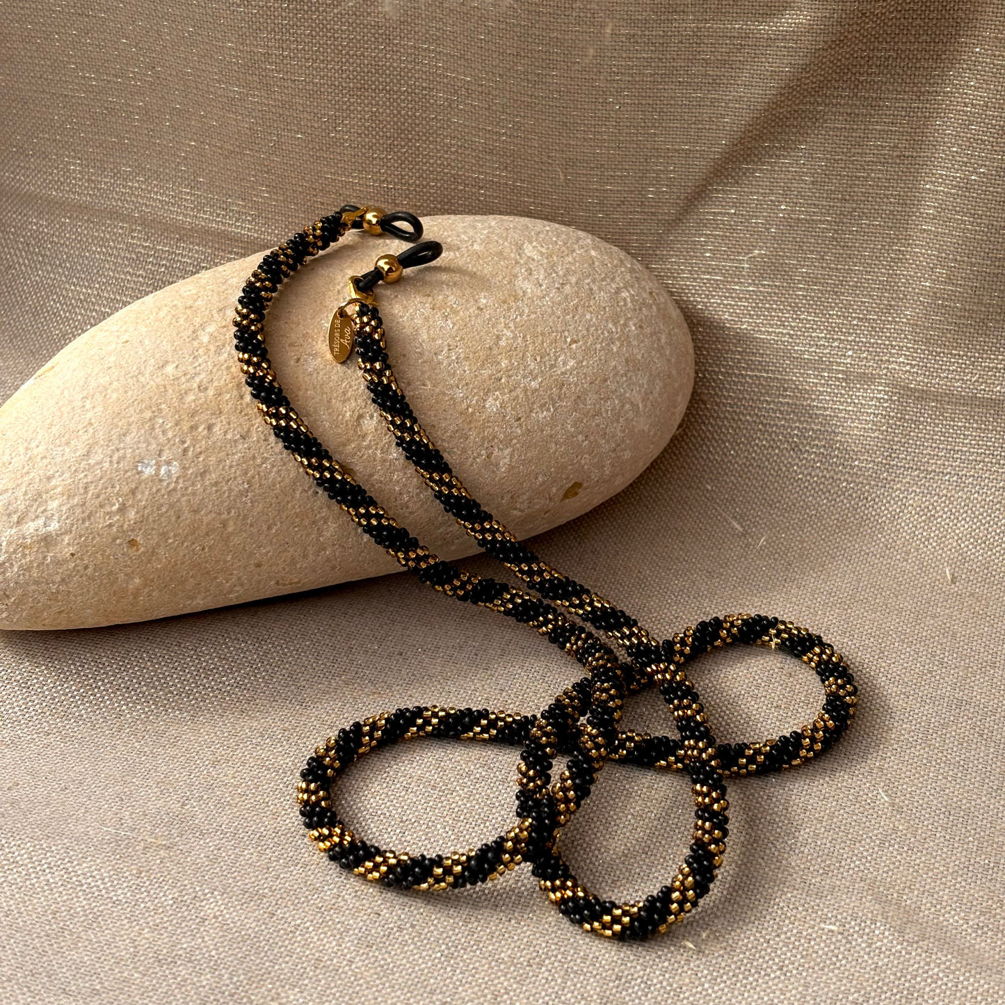 Cordon à lunettes – tissage artisanal du Népal Noir doré