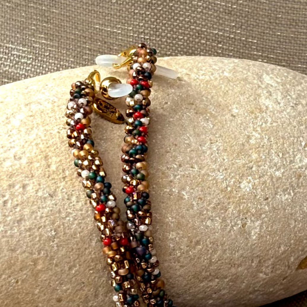 Cordon à lunettes – tissage artisanal du Népal Moucheté vert