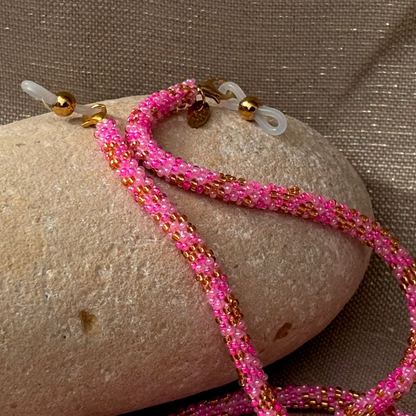 Cordon à lunettes – tissage artisanal du Népal Rose Moucheté