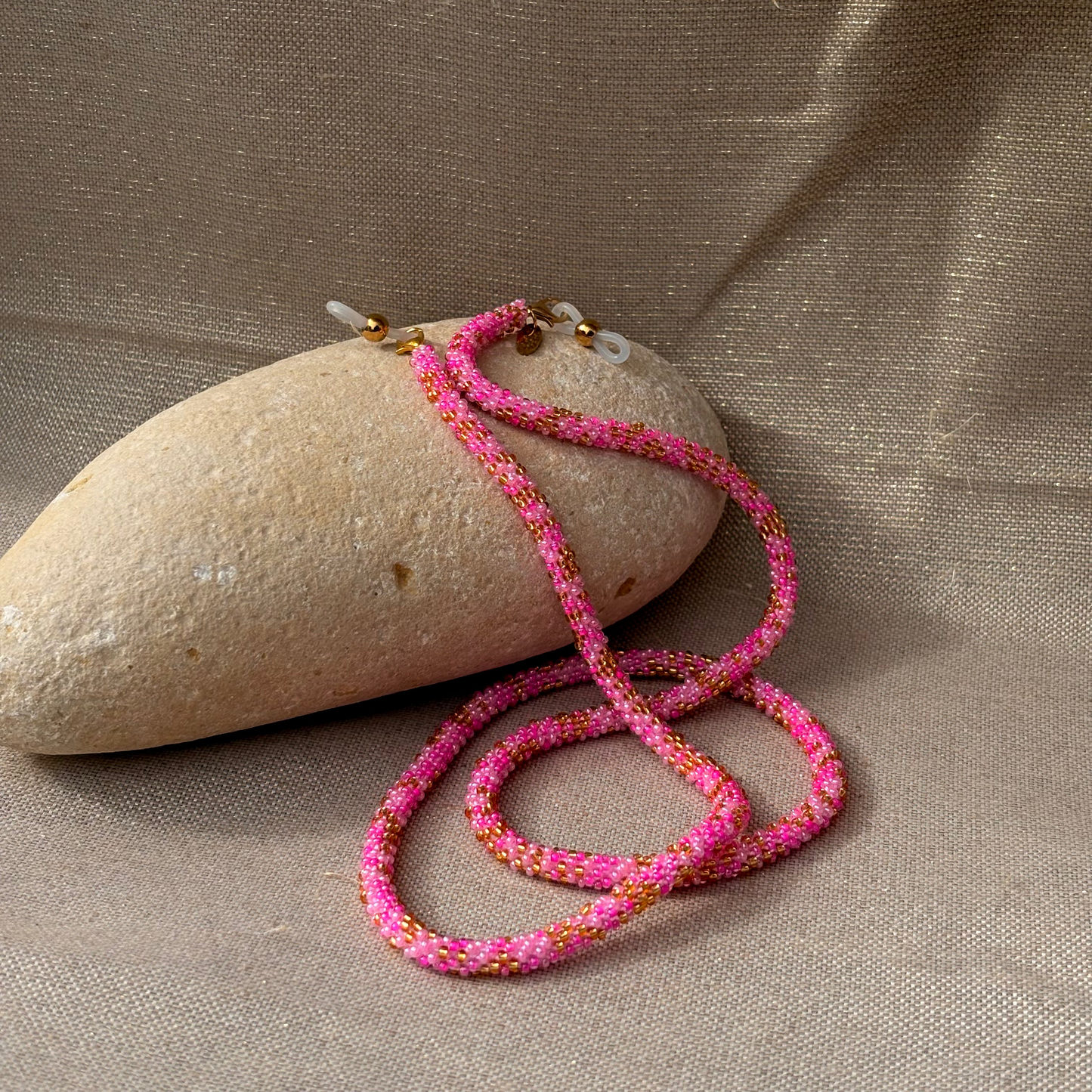 Cordon à lunettes – tissage artisanal du Népal Rose Moucheté