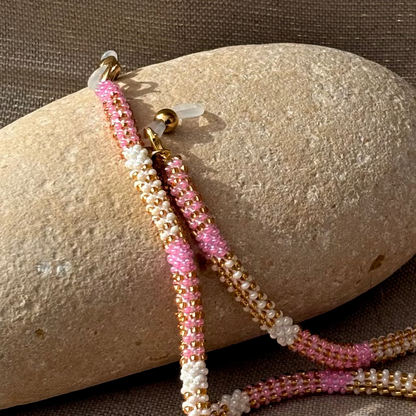 Cordon à lunettes – tissage artisanal du Népal Rose Blanc