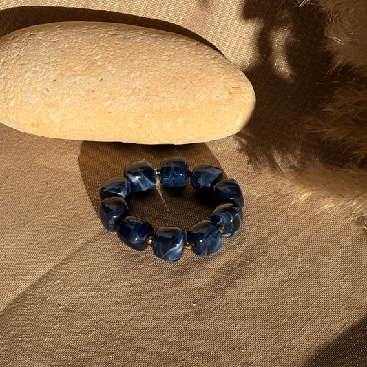 Bracelet élastique Ice bleu marine marbré