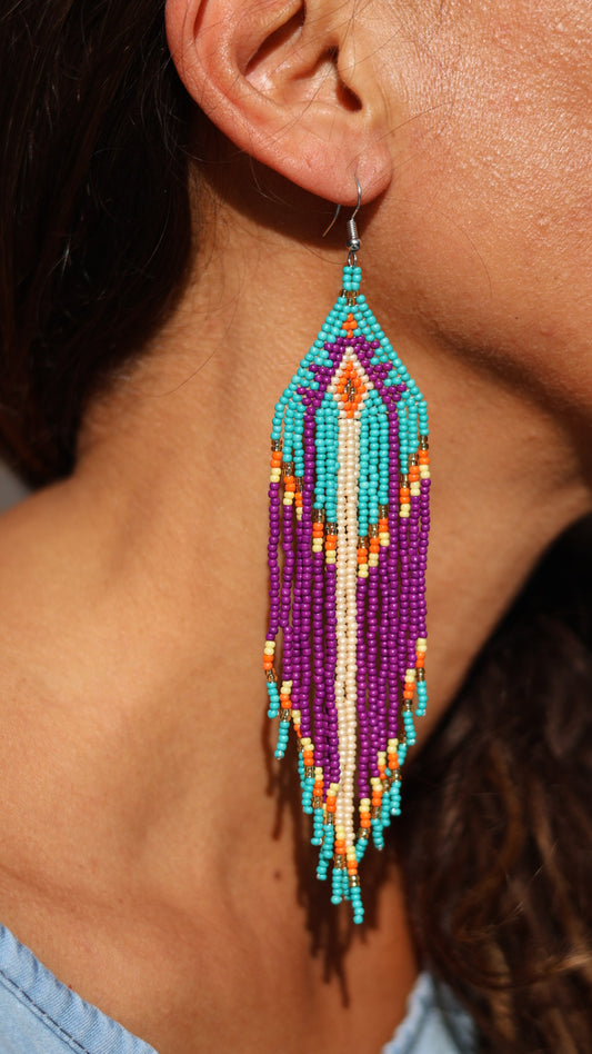 Boucles d'oreilles AMARA Indiennes Violette, turquoise et orange