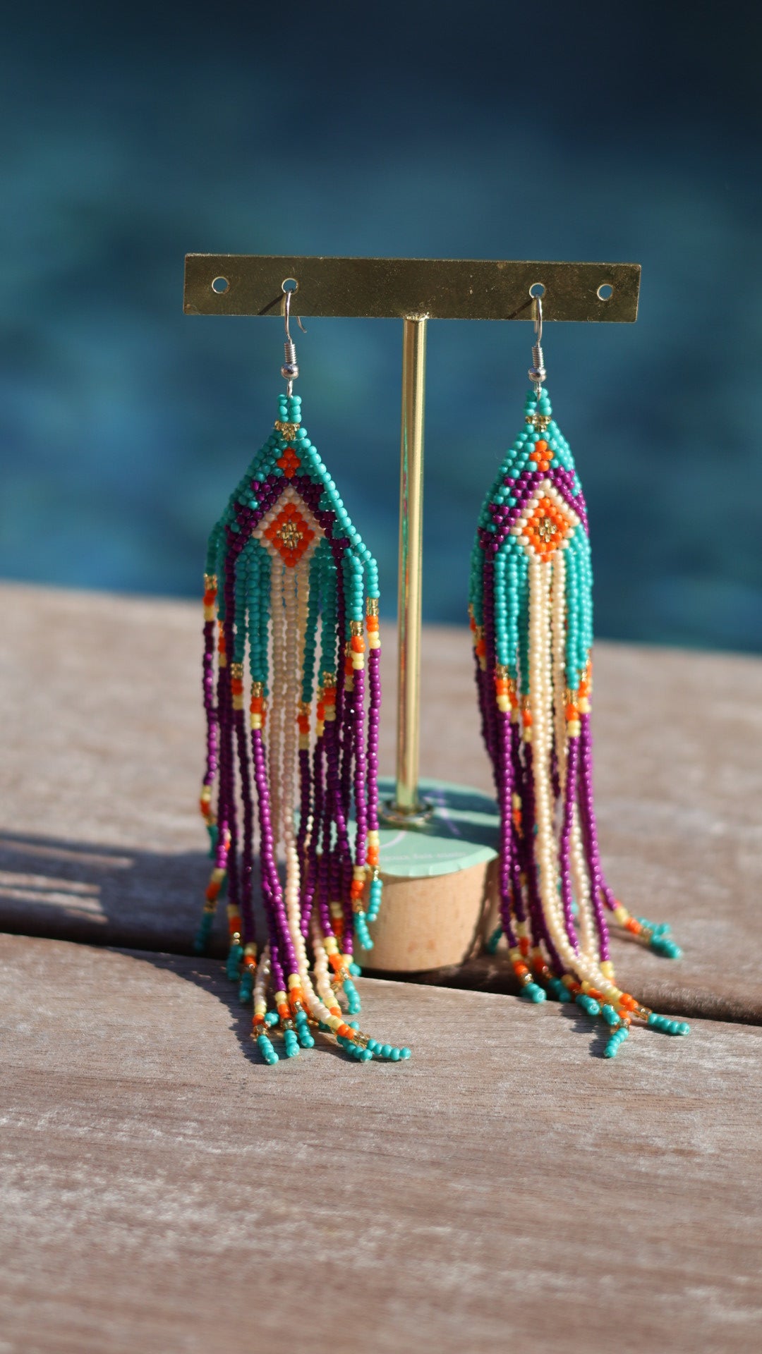 Boucles d'oreilles AMARA Indiennes Violette, turquoise et orange