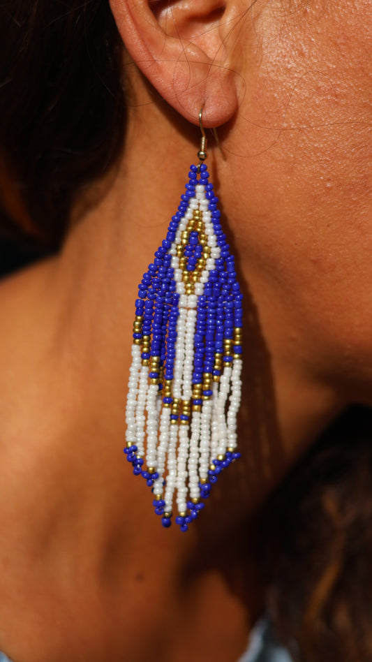 Boucles d'oreilles indiennes AMARA bleues, blanches et dorées