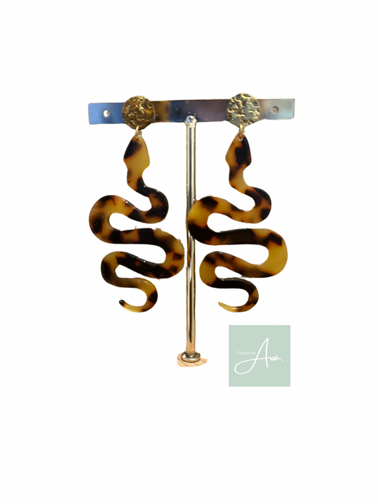 Boucles d’oreilles en acétate - Modèle Serpent imprimé Léopard