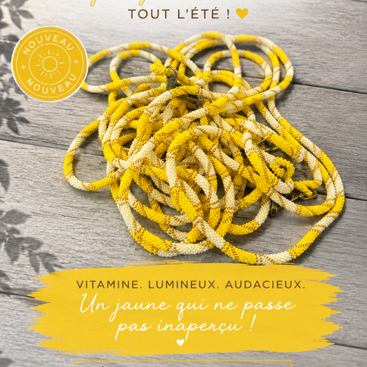 Cordon de téléphone jaune solaire artisanal Trésors de Ava